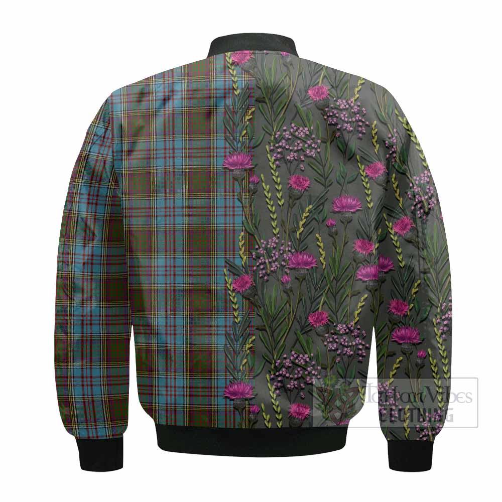 Anderson Family Crest Tartan Bomber Jacket Scottish Thistle Flower Pattern Half Style - Tartan Vibes Clothing