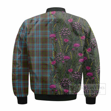 Anderson Family Crest Tartan Bomber Jacket Scottish Thistle Flower Pattern Half Style