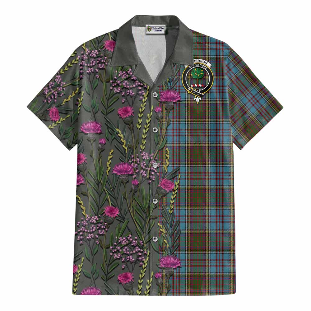 Anderson Family Crest Tartan Cotton Hawaiian Shirt Scottish Thistle Flower Pattern Half Style - Tartan Vibes Clothing
