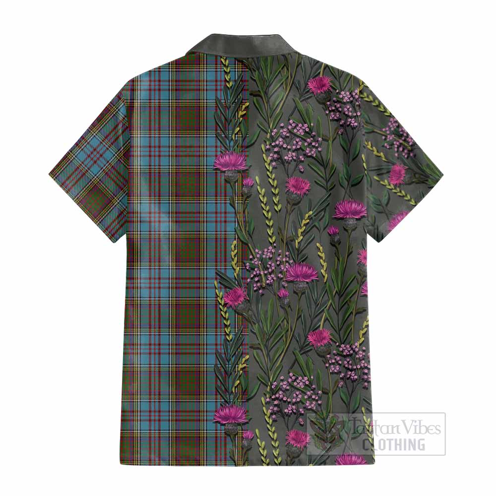 Anderson Family Crest Tartan Cotton Hawaiian Shirt Scottish Thistle Flower Pattern Half Style - Tartan Vibes Clothing