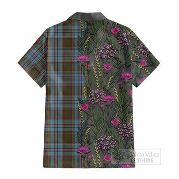 Anderson Family Crest Tartan Cotton Hawaiian Shirt Scottish Thistle Flower Pattern Half Style - Tartan Vibes Clothing