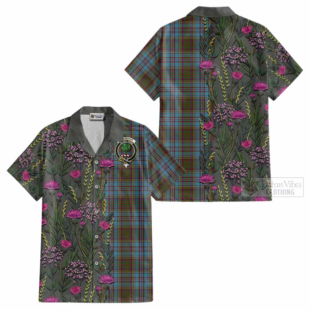 Anderson Family Crest Tartan Cotton Hawaiian Shirt Scottish Thistle Flower Pattern Half Style - Tartan Vibes Clothing