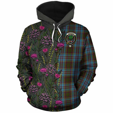 Anderson Family Crest Tartan Cotton Hoodie Scottish Thistle Flower Pattern Half Style
