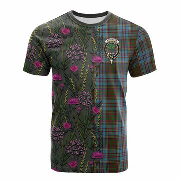 Anderson Family Crest Tartan Cotton T-shirt Scottish Thistle Flower Pattern Half Style - Tartan Vibes Clothing