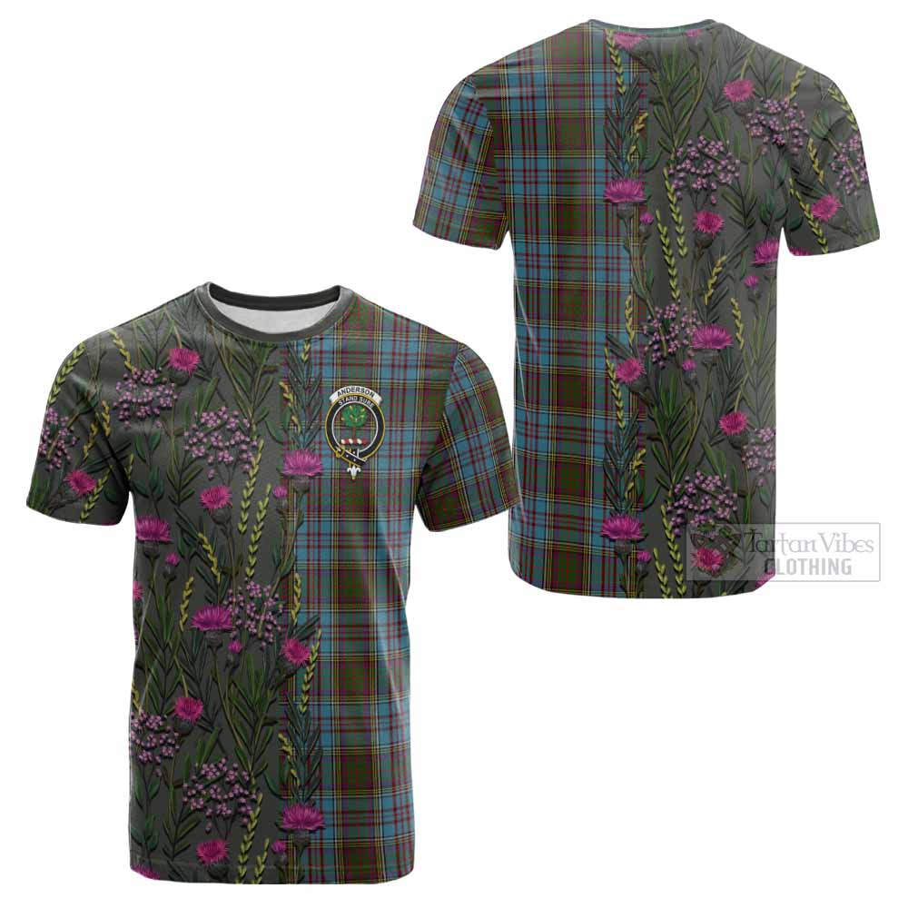 Anderson Family Crest Tartan Cotton T-shirt Scottish Thistle Flower Pattern Half Style - Tartan Vibes Clothing