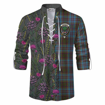 Anderson Family Crest Tartan Ghillie Shirt Scottish Thistle Flower Pattern Half Style