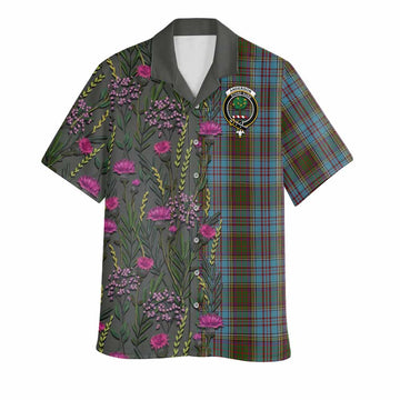 Anderson Family Crest Tartan Hawaiian Shirt Scottish Thistle Flower Pattern Half Style