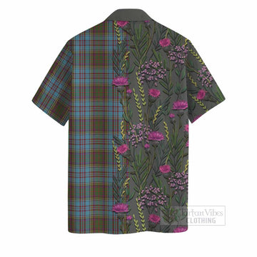 Anderson Family Crest Tartan Hawaiian Shirt Scottish Thistle Flower Pattern Half Style
