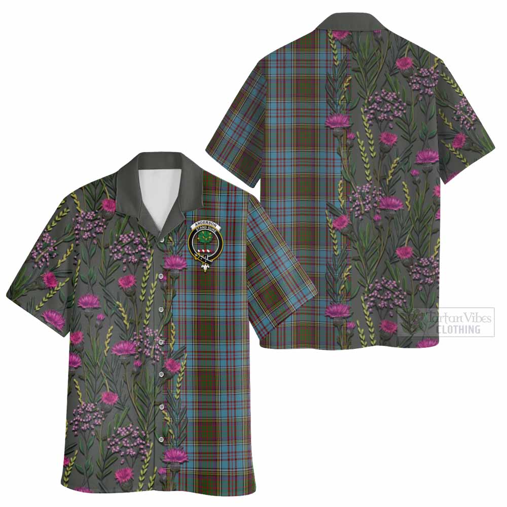 Anderson Family Crest Tartan Hawaiian Shirt Scottish Thistle Flower Pattern Half Style - Tartan Vibes Clothing
