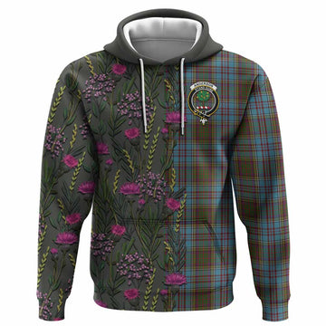 Anderson Family Crest Tartan Hoodie Scottish Thistle Flower Pattern Half Style