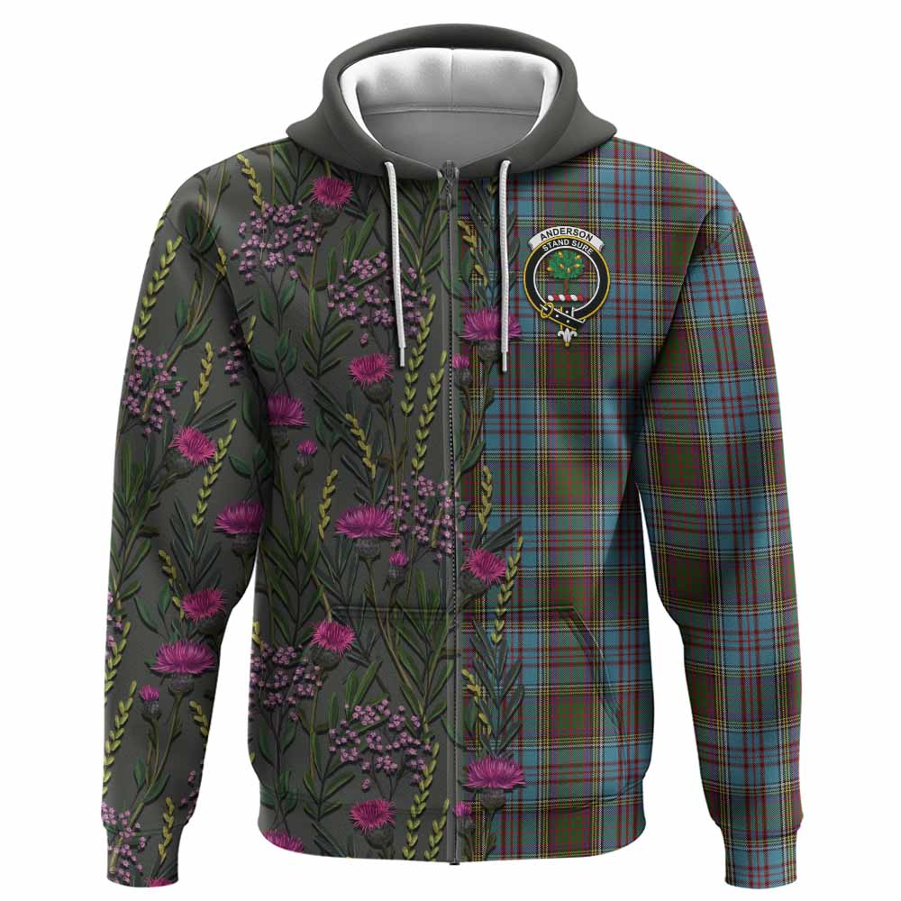 Anderson Family Crest Tartan Hoodie Scottish Thistle Flower Pattern Half Style - Tartan Vibes Clothing