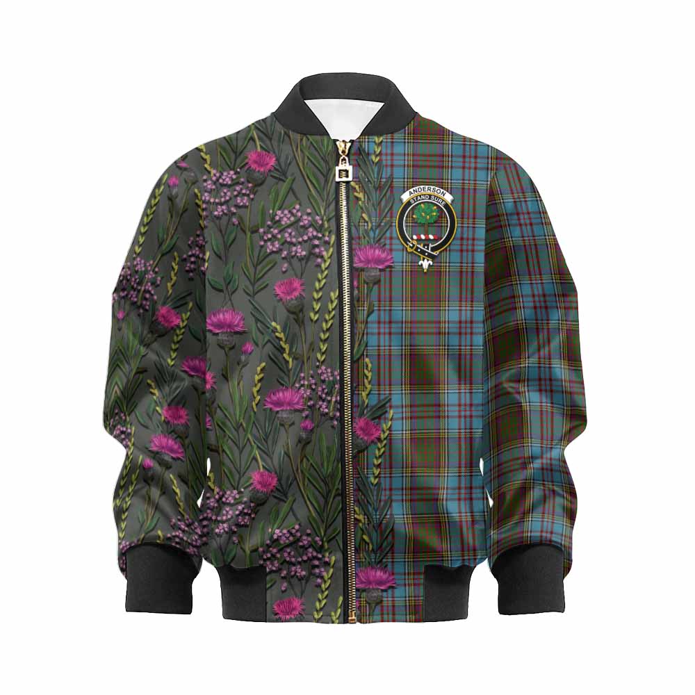 Anderson Family Crest Tartan Kid Bomber Jacket Scottish Thistle Flower Pattern Half Style - Tartan Vibes Clothing
