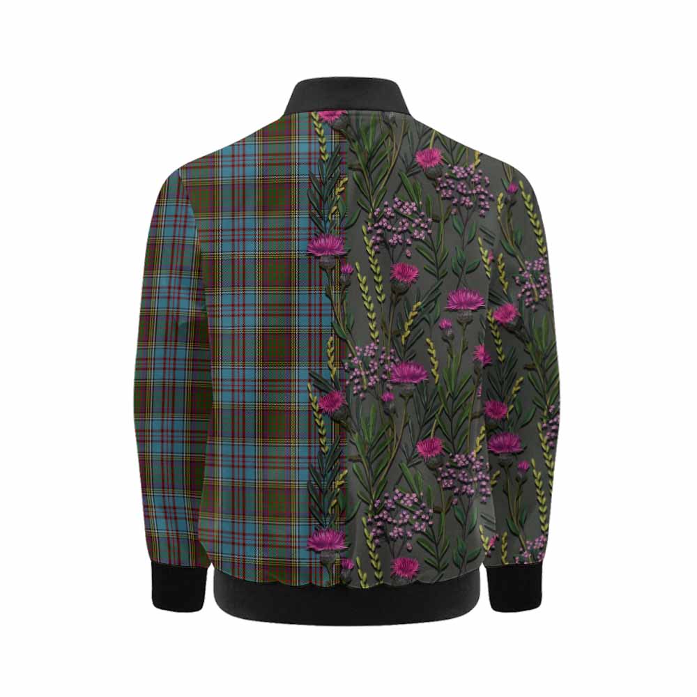 Anderson Family Crest Tartan Kid Bomber Jacket Scottish Thistle Flower Pattern Half Style - Tartan Vibes Clothing