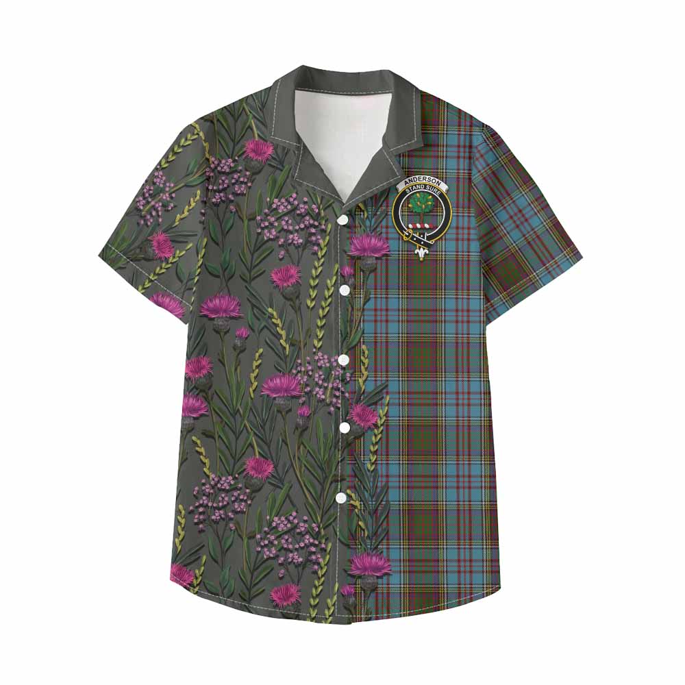 Anderson Family Crest Tartan Kid Hawaiian Shirt Scottish Thistle Flower Pattern Half Style - Tartan Vibes Clothing