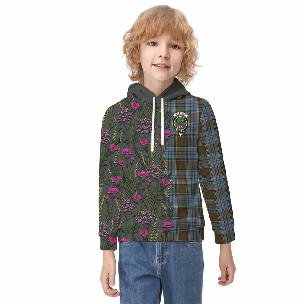 Anderson Family Crest Tartan Kid Hoodie Scottish Thistle Flower Pattern Half Style - Tartan Vibes Clothing