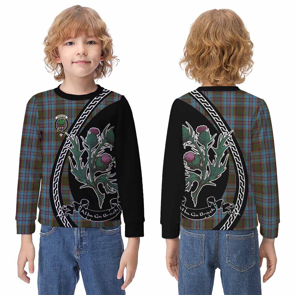 Anderson Family Crest Tartan Kid Knitted Sweatshirt Alba Thistle Inspired - Tartan Vibes Clothing