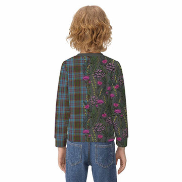 Anderson Family Crest Tartan Kid Knitted Sweatshirt Scottish Thistle Flower Pattern Half Style