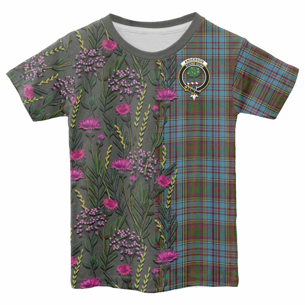 Anderson Family Crest Tartan Kid T-shirt Scottish Thistle Flower Pattern Half Style - Tartan Vibes Clothing