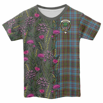 Anderson Family Crest Tartan Kid T-shirt Scottish Thistle Flower Pattern Half Style - Tartan Vibes Clothing