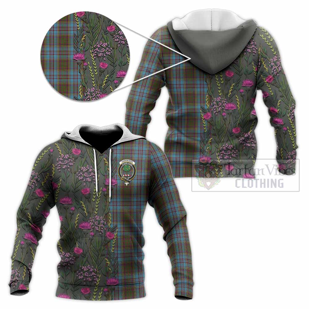 Anderson Family Crest Tartan Knitted Hoodie Scottish Thistle Flower Pattern Half Style - Tartan Vibes Clothing