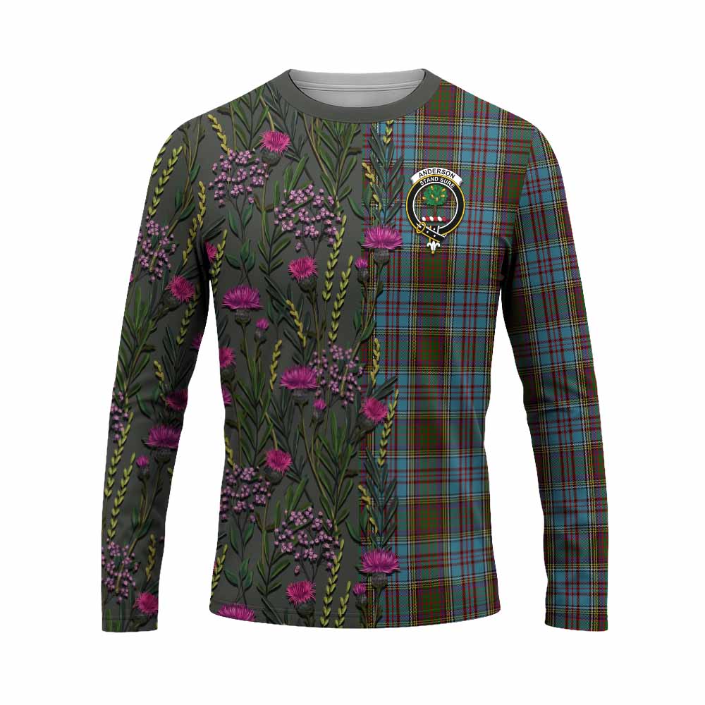 Anderson Family Crest Tartan Long Sleeve T-Shirt Scottish Thistle Flower Pattern Half Style - Tartan Vibes Clothing