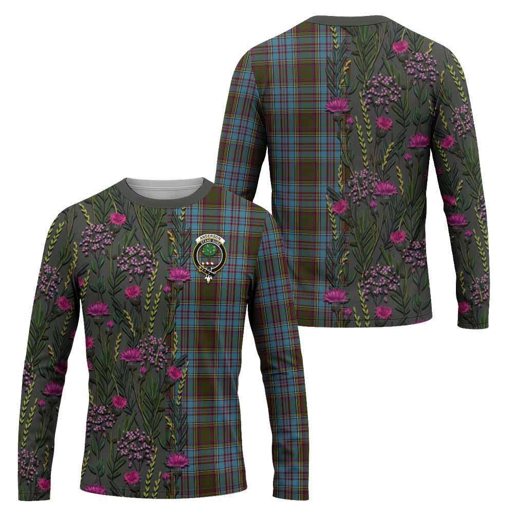 Anderson Family Crest Tartan Long Sleeve T-Shirt Scottish Thistle Flower Pattern Half Style - Tartan Vibes Clothing