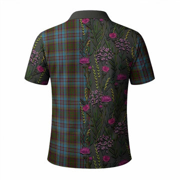 Anderson Family Crest Tartan Polo Shirt Scottish Thistle Flower Pattern Half Style