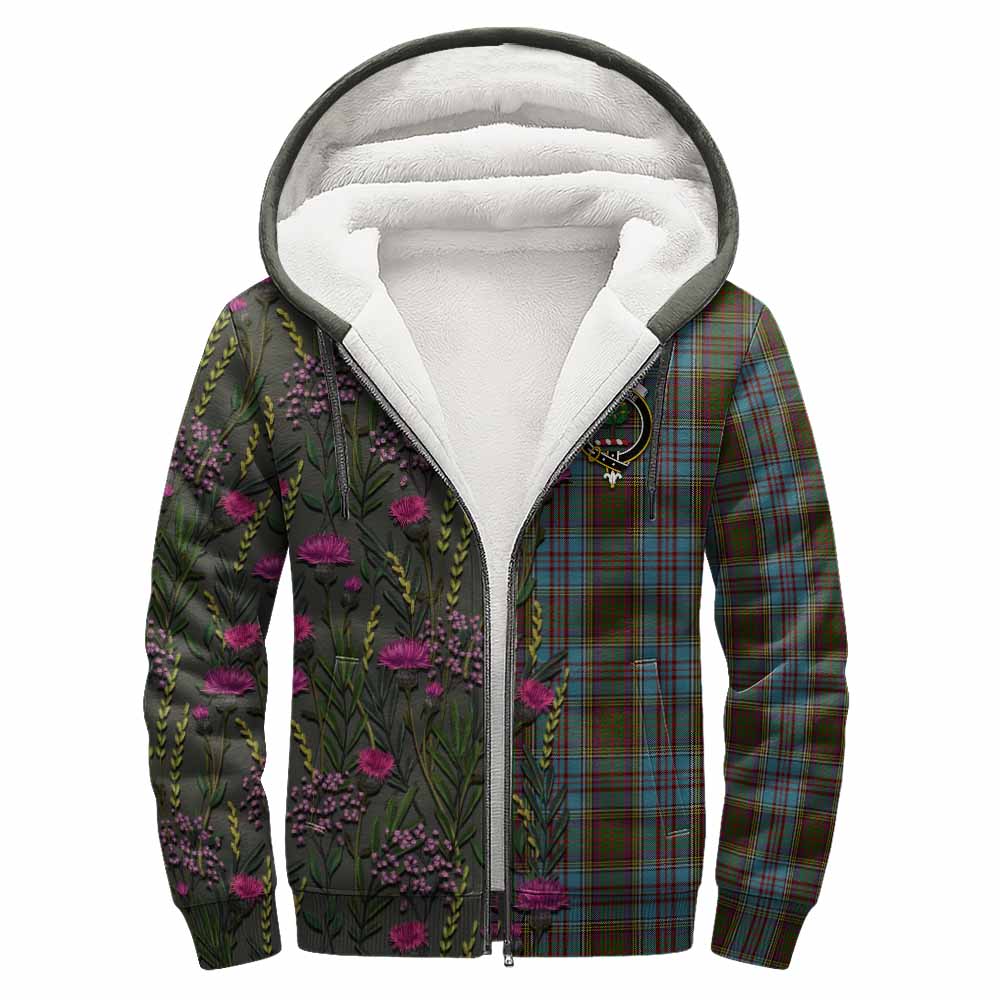 Anderson Family Crest Tartan Sherpa Hoodie Scottish Thistle Flower Pattern Half Style - Tartan Vibes Clothing