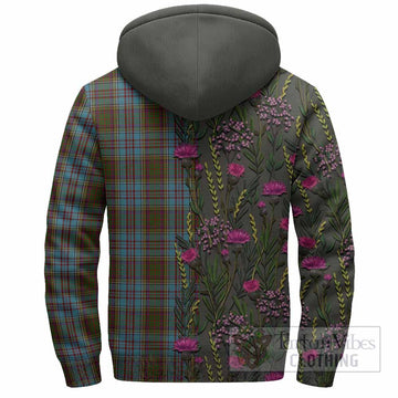 Anderson Family Crest Tartan Sherpa Hoodie Scottish Thistle Flower Pattern Half Style