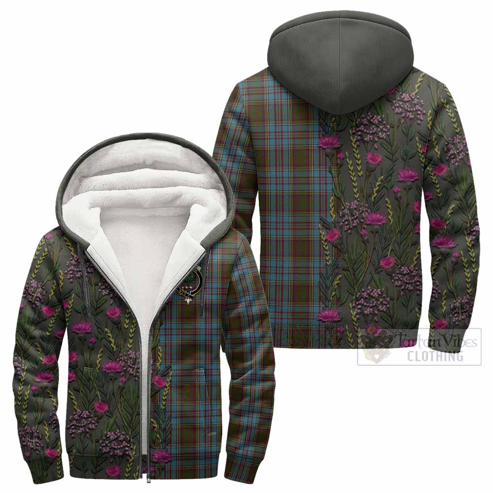 Anderson Family Crest Tartan Sherpa Hoodie Scottish Thistle Flower Pattern Half Style - Tartan Vibes Clothing