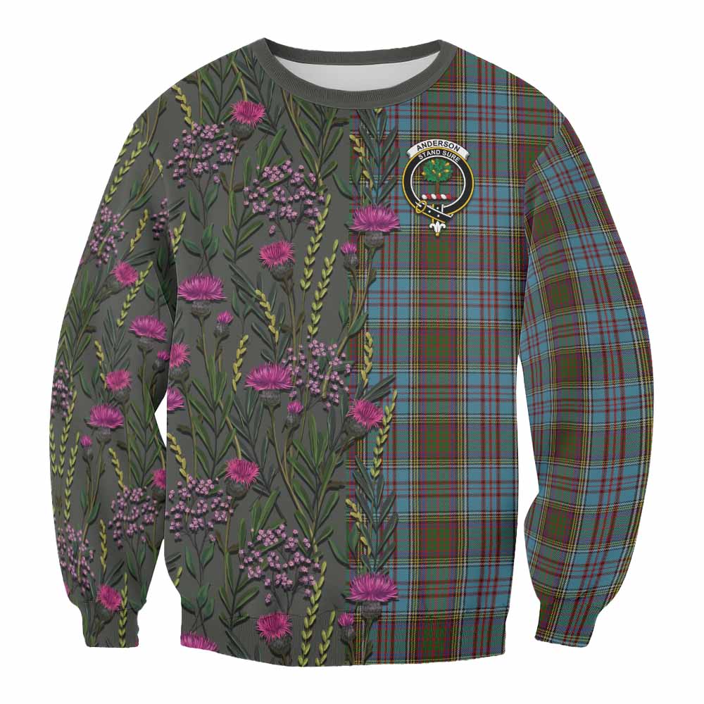 Anderson Family Crest Tartan Sweatshirt Scottish Thistle Flower Pattern Half Style - Tartan Vibes Clothing