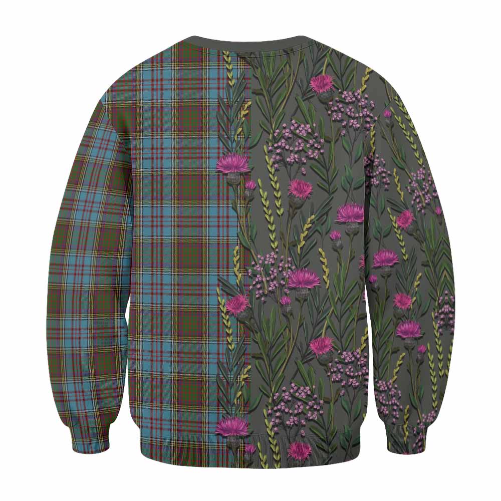 Anderson Family Crest Tartan Sweatshirt Scottish Thistle Flower Pattern Half Style - Tartan Vibes Clothing