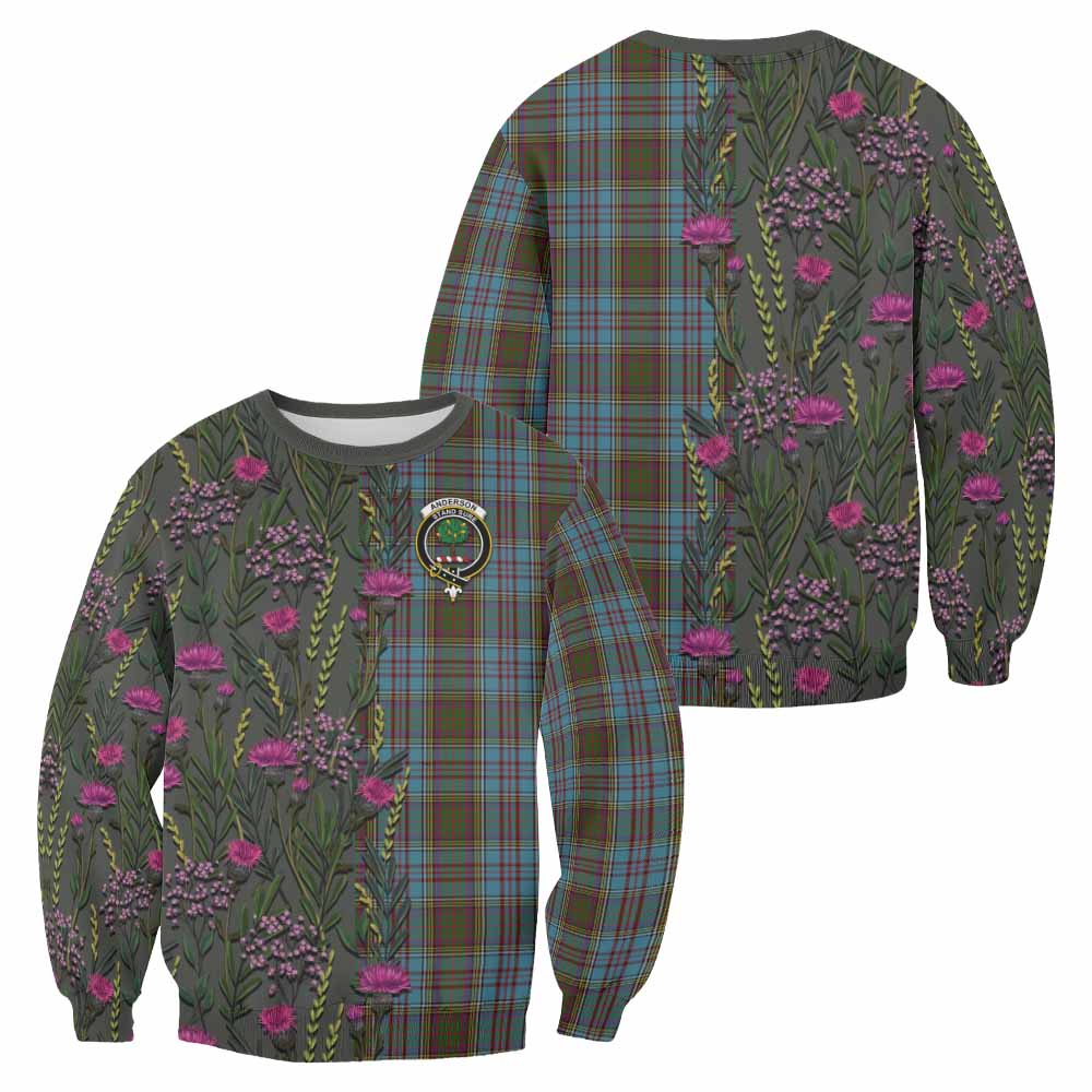 Anderson Family Crest Tartan Sweatshirt Scottish Thistle Flower Pattern Half Style - Tartan Vibes Clothing