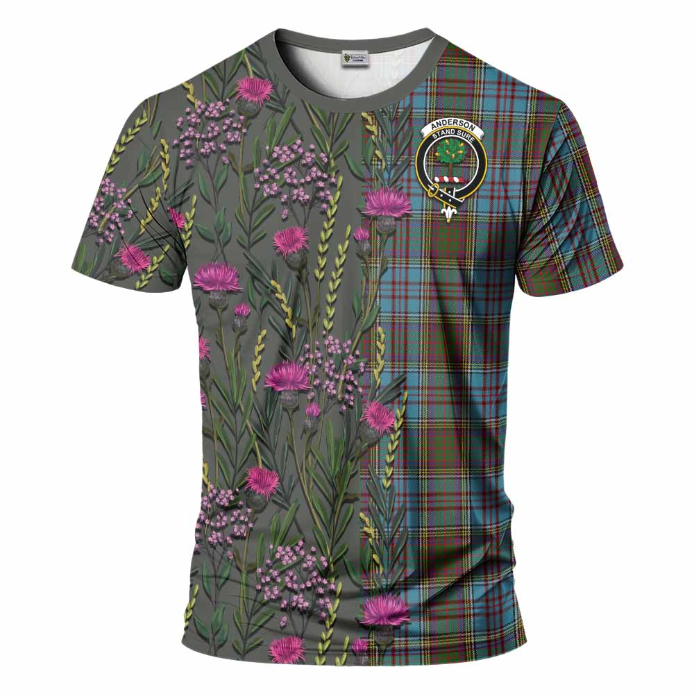 Anderson Family Crest Tartan T-Shirt Scottish Thistle Flower Pattern Half Style - Tartan Vibes Clothing
