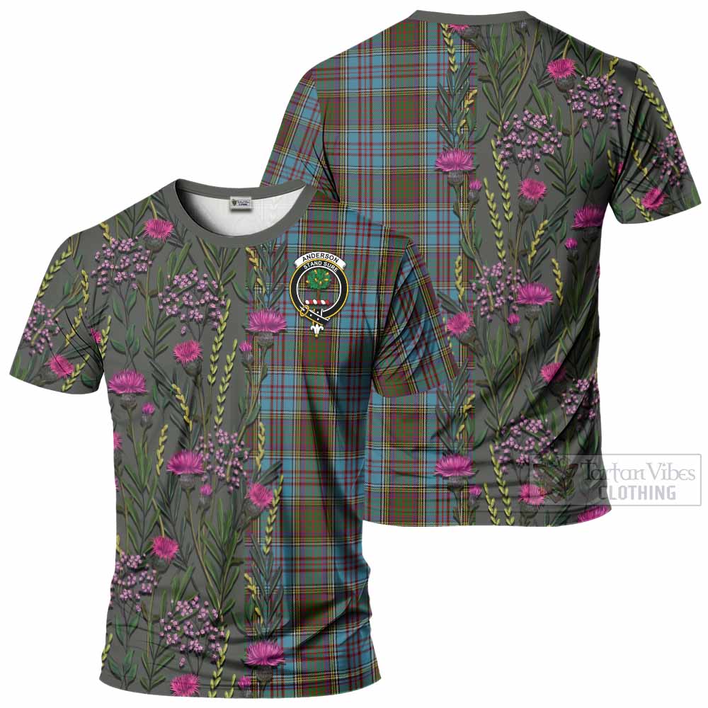 Anderson Family Crest Tartan T-Shirt Scottish Thistle Flower Pattern Half Style - Tartan Vibes Clothing