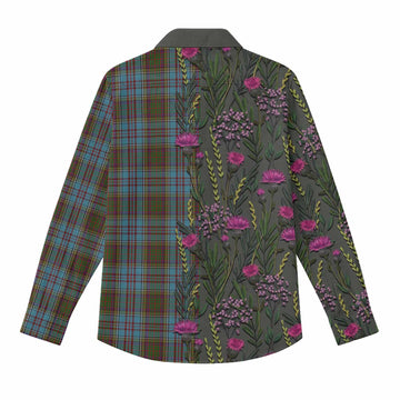 Anderson Family Crest Tartan Women Casual Shirt Scottish Thistle Flower Pattern Half Style