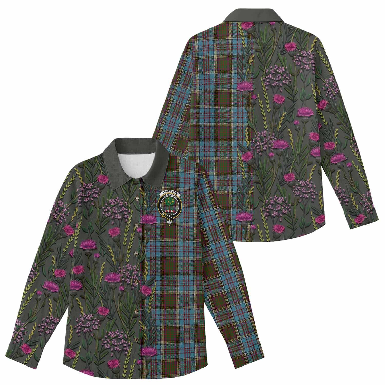 Anderson Family Crest Tartan Women Casual Shirt Scottish Thistle Flower Pattern Half Style - Tartan Vibes Clothing