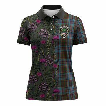 Anderson Family Crest Tartan Women Polo Shirt Scottish Thistle Flower Pattern Half Style