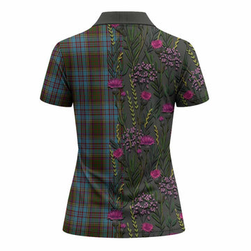 Anderson Family Crest Tartan Women Polo Shirt Scottish Thistle Flower Pattern Half Style