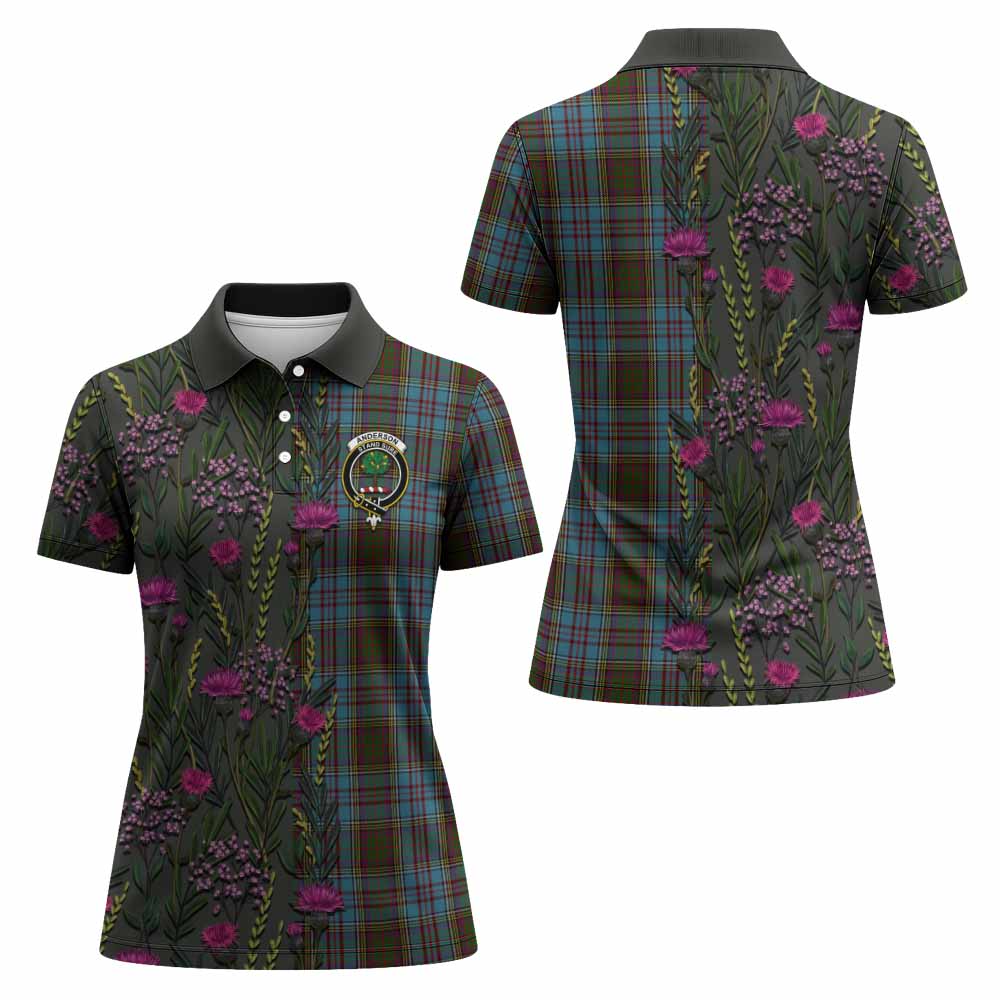Anderson Family Crest Tartan Women Polo Shirt Scottish Thistle Flower Pattern Half Style - Tartan Vibes Clothing