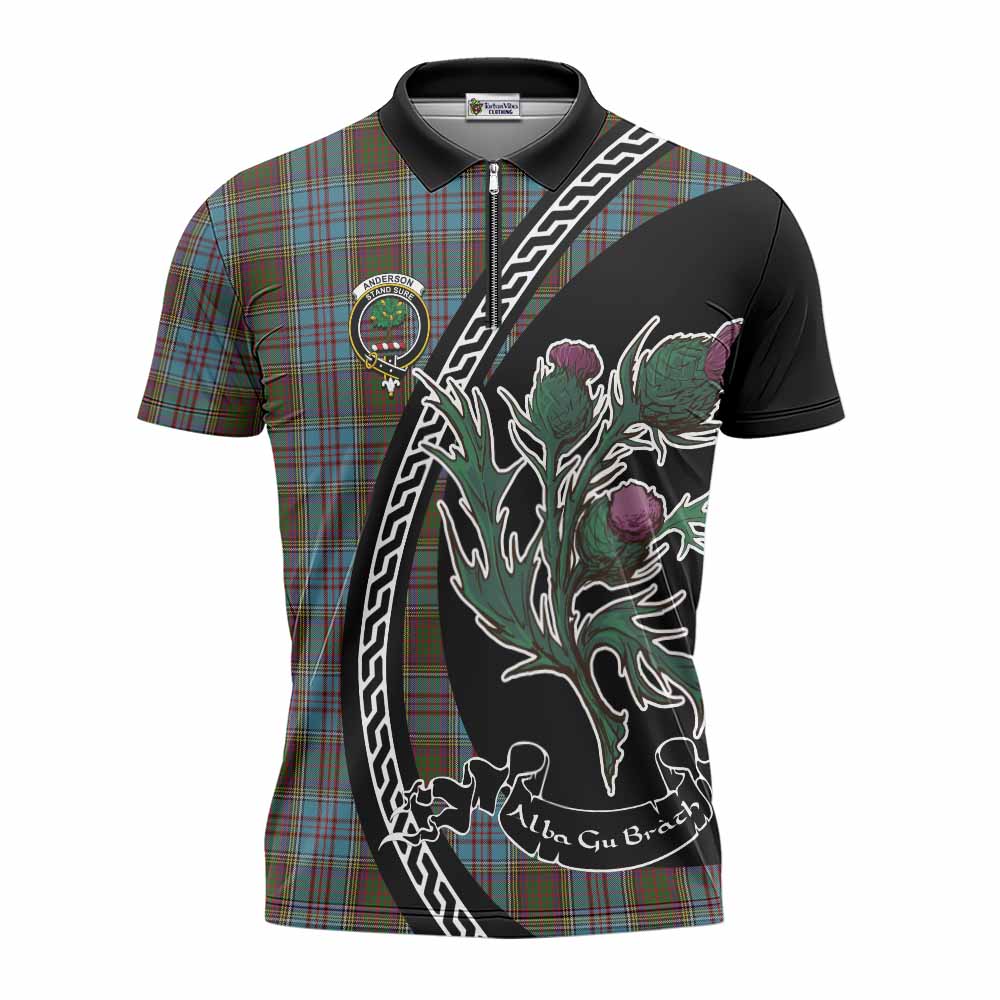 Anderson Family Crest Tartan Zipper Polo Shirt Alba Thistle Inspired - Tartan Vibes Clothing