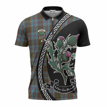 Anderson Family Crest Tartan Zipper Polo Shirt Alba Thistle Inspired