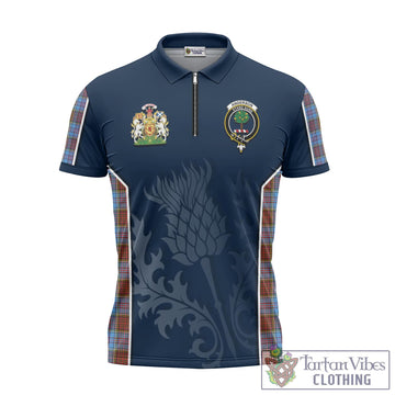 Anderson Modern Tartan Zipper Polo Shirt with Family Crest and Scottish Thistle Vibes Sport Style