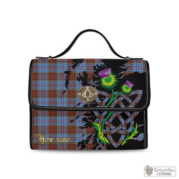 Anderson Modern Tartan Waterproof Canvas Bag with Scotland Map and Thistle Celtic Accents