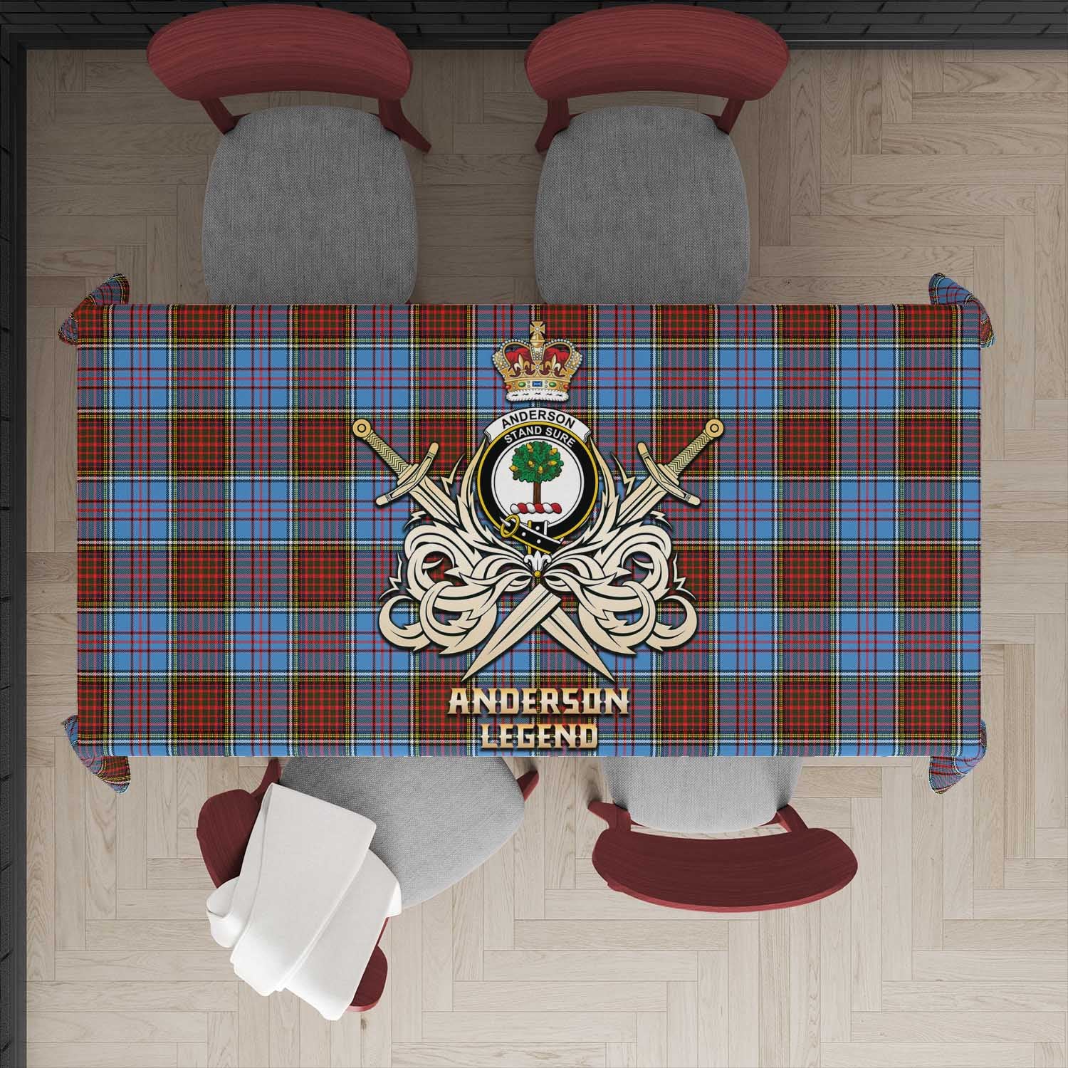 Tartan Vibes Clothing Anderson Modern Tartan Tablecloth with Clan Crest and the Golden Sword of Courageous Legacy