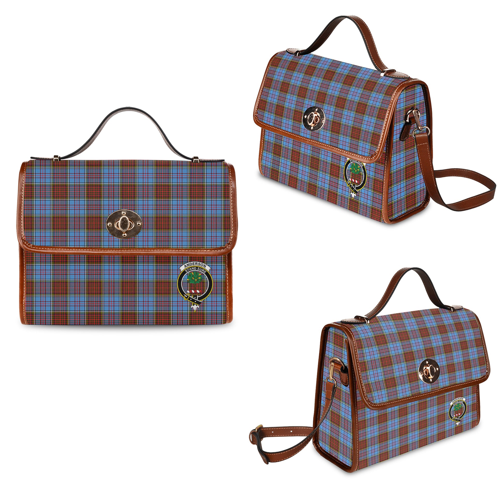 Anderson Modern Tartan Leather Strap Waterproof Canvas Bag with Family Crest One Size 34cm * 42cm (13.4" x 16.5") - Tartanvibesclothing