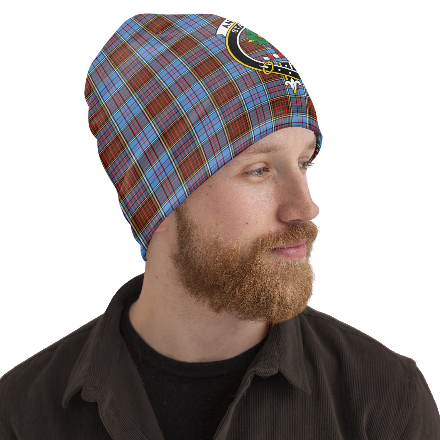 Anderson Modern Tartan Beanies Hat with Family Crest One Size 22 inches 15.5 inches - Tartanvibesclothing