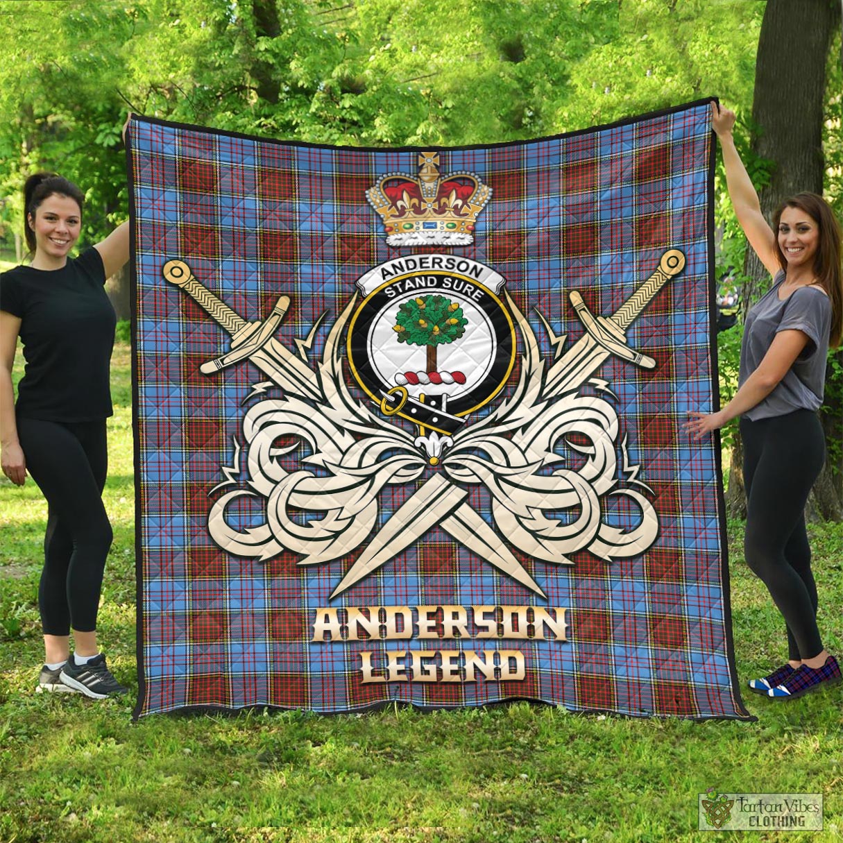 Tartan Vibes Clothing Anderson Modern Tartan Quilt with Clan Crest and the Golden Sword of Courageous Legacy