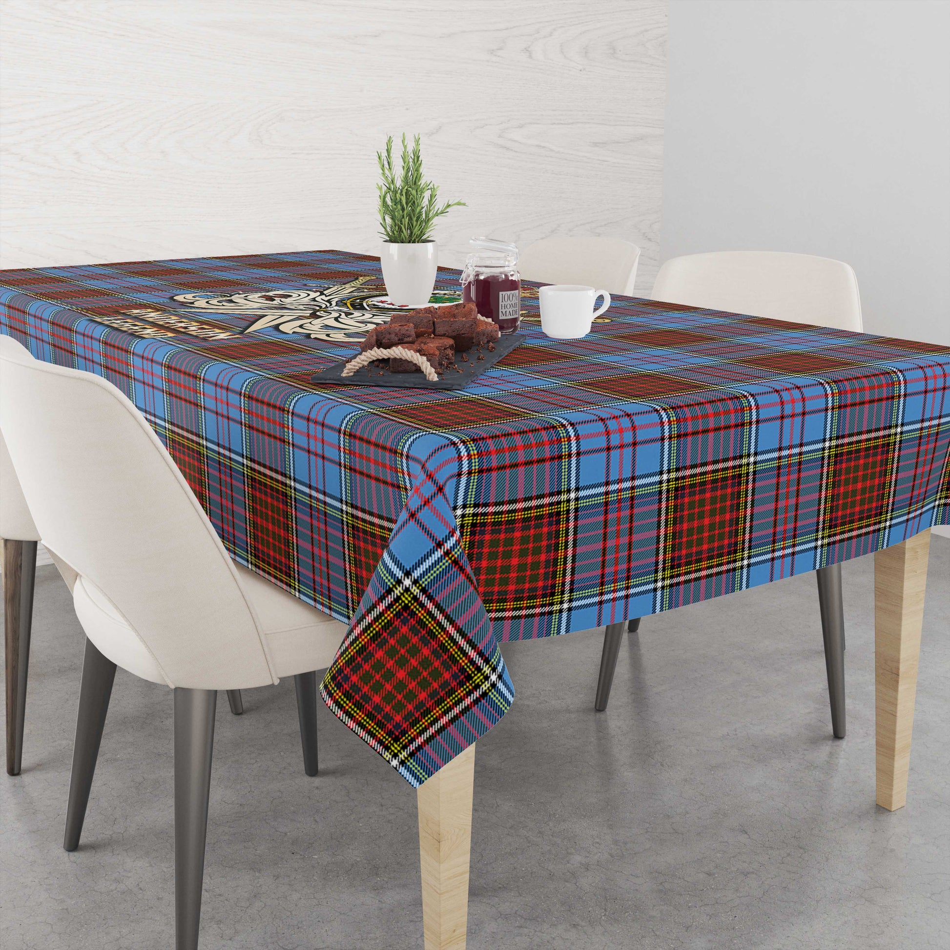 Tartan Vibes Clothing Anderson Modern Tartan Tablecloth with Clan Crest and the Golden Sword of Courageous Legacy