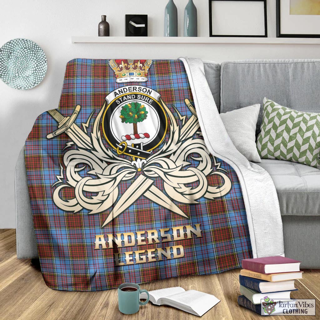 Tartan Vibes Clothing Anderson Modern Tartan Blanket with Clan Crest and the Golden Sword of Courageous Legacy
